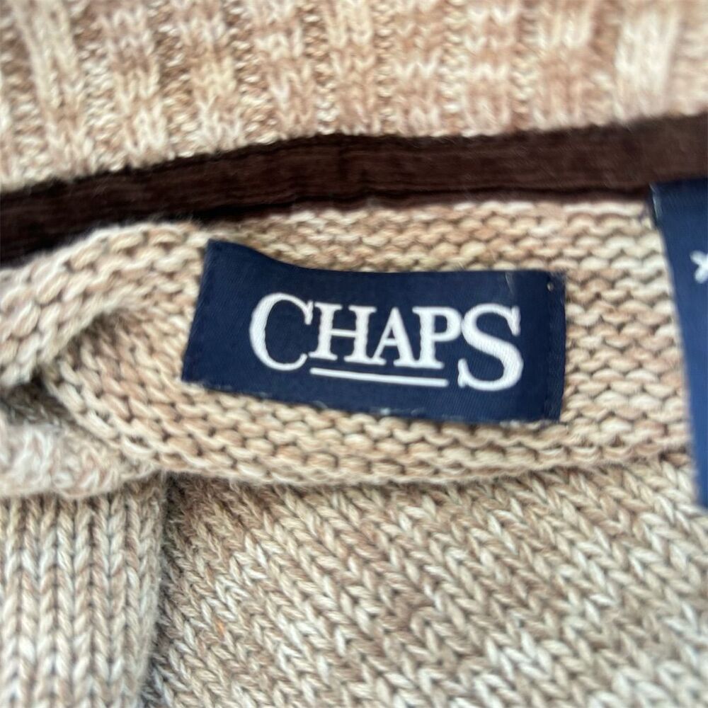 Chaps Men's  Size XL Beige Knit Pullover Sweater with Elbow Patches - Picture 3 of 6